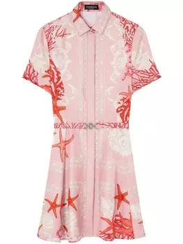 Versace платье-рубашка с поясом и принтом, розовый