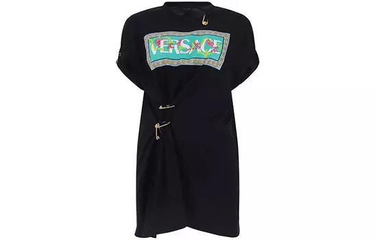 VERSACE Платье с короткими рукавами, женское, черное