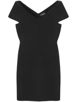 Versace платье с V-образным вырезом и короткими рукавами, черный
