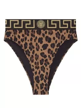 Versace плавки бикини с леопардовым принтом и отделкой Greca, коричневый