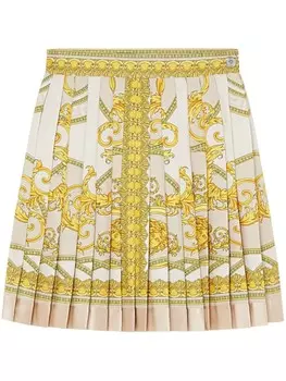 Versace плиссированная юбка мини с принтом Barocco, нейтральный цвет