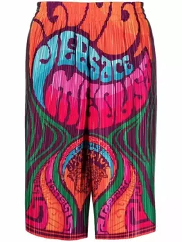 Versace плиссированные шорты с логотипом, оранжевый