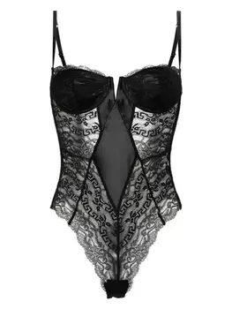 Versace прозрачное кружевное боди, черный