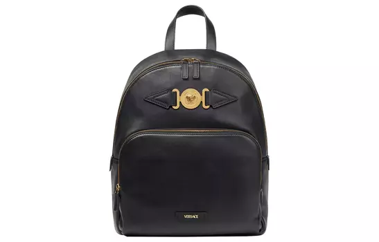 VERSACE Рюкзак из коровьей кожи, стандартный, мужской, черный