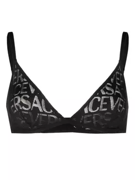 Versace сетчатый бюстгальтер с треугольными чашками и логотипом, черный