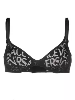 Versace сетчатый бюстгальтер с узором Versace Allover, черный