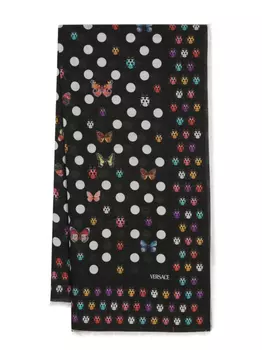 Versace шаль Butterflies с бахромой, черный
