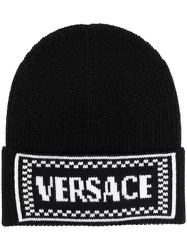 Versace шапка бини с логотипом, черный