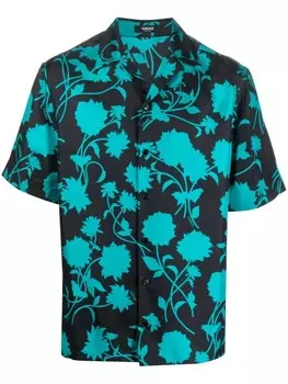 Versace шелковая рубашка с цветочным принтом, черный