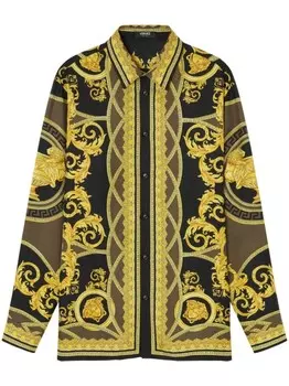 Versace шелковая рубашка с принтом Barocco, черный
