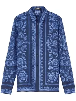 Versace шелковая рубашка с принтом Barocco, синий
