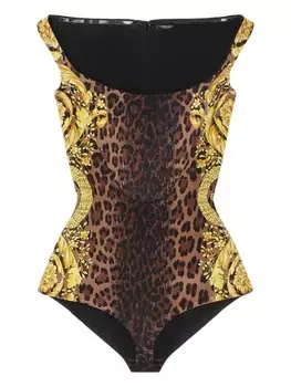 Versace шелковое боди Wild Barocco, коричневый