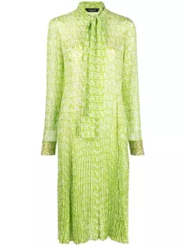 Versace шелковое платье-рубашка с логотипом, зеленый