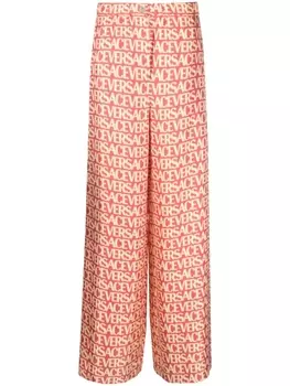 Versace шелковые брюки палаццо с логотипом, розовый