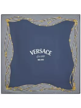 Versace шелковый платок с логотипом, синий