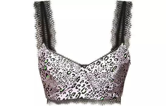 VERSACE Шелковый топ-бралетт с леопардовым принтом «Сирень»