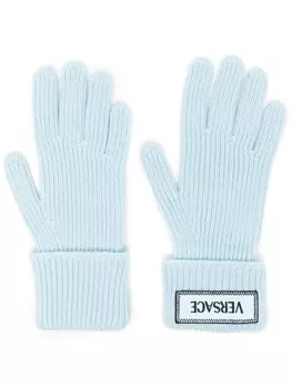 Versace шерстяные перчатки с нашивкой-логотипом, синий