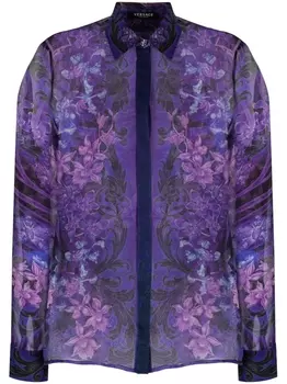 Versace шифоновая рубашка с узором, черный