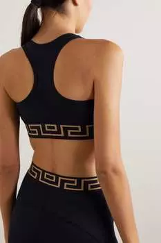 VERSACE Спортивный бюстгальтер стрейч с жаккардовой отделкой, черный