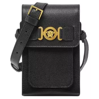 VERSACE Сумка через плечо из козьей кожи серии MEDUSA BIGGIE, мужская, черно-золотая