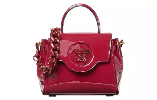 VERSACE Сумка через плечо La Medusa из лакированной коровьей кожи, женская, бордового цвета, небольшого размера