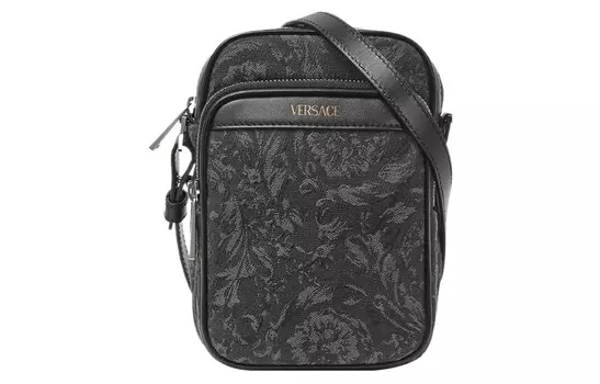 VERSACE Сумка для мобильного телефона Barocco из полиамида с хлопком, сумка через плечо, мужская, черная с принтом, Trumpets