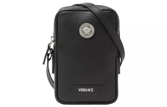 VERSACE Сумка для мобильного телефона из коровьей кожи серии MEDUSA BIGGIE, сумка на плечо, мужская, черная, Trumpets
