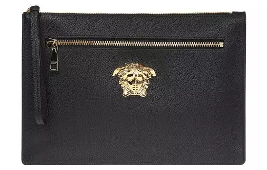 VERSACE Сумка-клатч La Medusa из телячьей кожи, мужская, черная