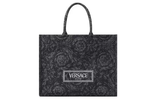 VERSACE Сумка-шоппер Barocco Canvas, женская, черная, Tubas