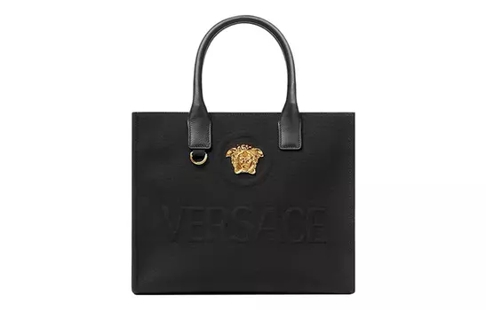 VERSACE Сумка-шоппер FANSIZHE La Medusa из хлопка с телячьей кожей, сумка-шоппер, сумка через плечо, женская, черная