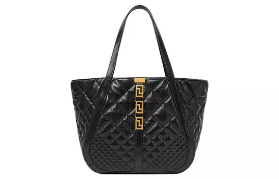 VERSACE Сумка-шоппер из коровьей кожи Greca Goddess, сумка-шоппер через плечо, женская, большого размера, черная