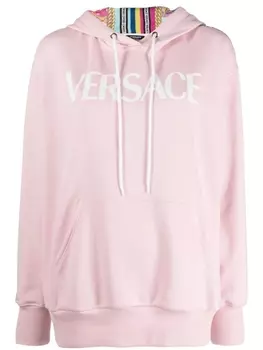 Versace толстовка с капюшоном и принтом, розовый