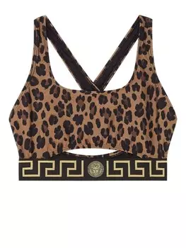 Versace топ бикини с леопардовым принтом и отделкой Greca, коричневый