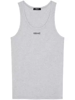 Versace топ в рубчик с вышитым логотипом, серый