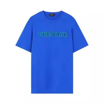 Versace Трикотажная футболка с вышивкой Rug Stitch, Bright Blue