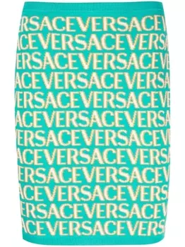 Versace трикотажная юбка с логотипом Allover, синий