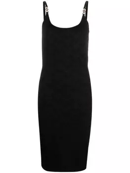 Versace трикотажное платье миди с узором La Greca, черный