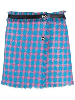 Versace твидовая юбка мини в клетку, синий