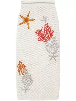 Versace юбка миди в технике кроше с вышивкой, белый