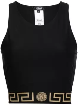 Versace укороченный топ с узором Greca, черный