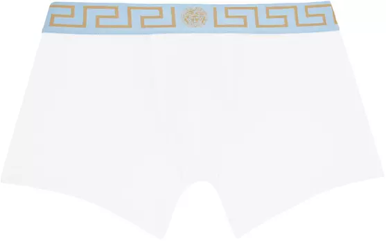 Versace Underwear Белые длинные боксеры с каймой Greca