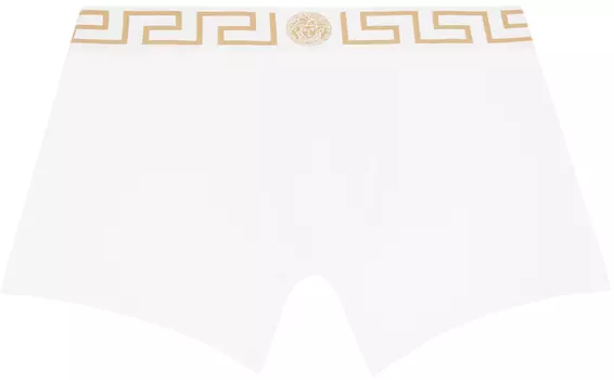 Versace Underwear Белые длинные боксеры с каймой Greca