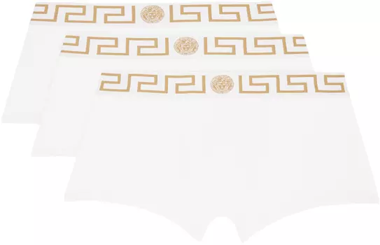 Versace Underwear Набор из трех белых боксеров с каймой Greca