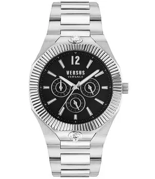Versace Versus Versace Мужские многофункциональные часы Echo Park из нержавеющей стали с черным эмалированным браслетом, серебро