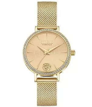 Versace Versus Versace Женские аналоговые золотые часы Mar Vista Crystal с сетчатым браслетом из нержавеющей стали, золотой