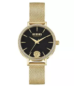 Versace Versus Versace Женские аналоговые золотые часы Mar Vista Crystal с сетчатым браслетом из нержавеющей стали, золотой