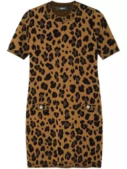 Versace жаккардовое платье-футболка с леопардовым узором, коричневый