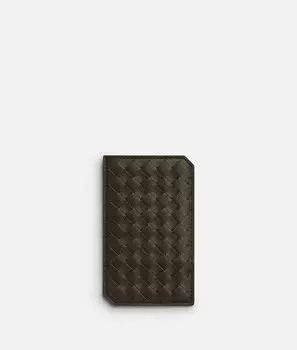Вертикальная визитница Intrecciato piccolo Bottega Veneta, нейтральный/серо-зеленый