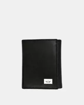 Вертикальный кожаный кошелек черного цвета с контрастным логотипом Dockers, черный