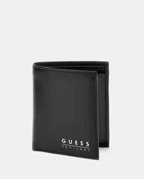 Вертикальный кожаный кошелек черного цвета с портмоне для монет Guess, черный